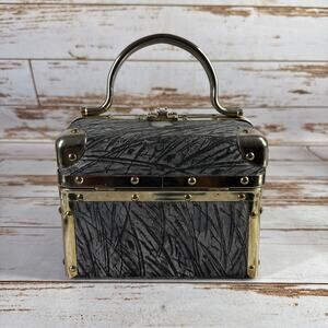 Vintage 1960's Borsa Bella Italy Black Train Case Box Bag Purse Double Handles